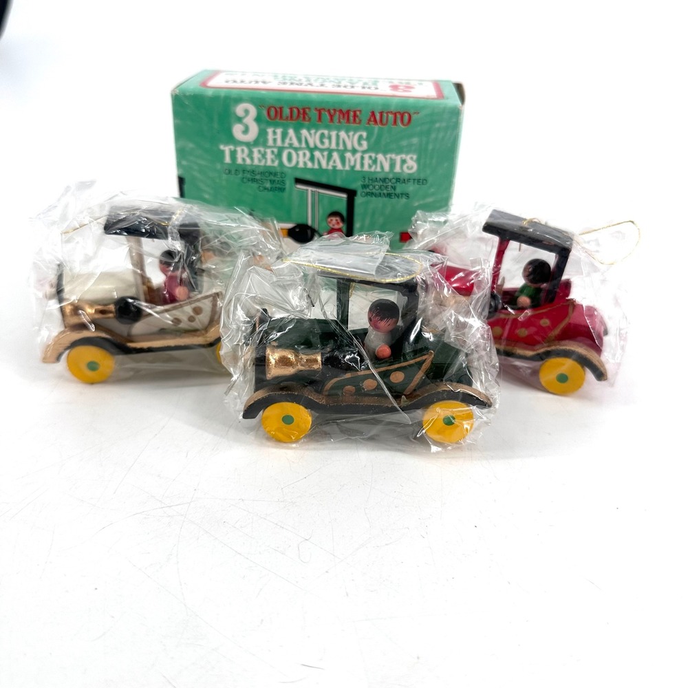 NWT Vintage Olde‎ Tyme Auto Hanging Tree Ornaments Wooden Handcrafted Christmas